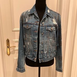 Zara distressed denim jacket with beading size M